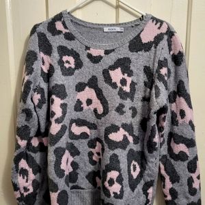 Pink & Gray Leapord Print Sweater